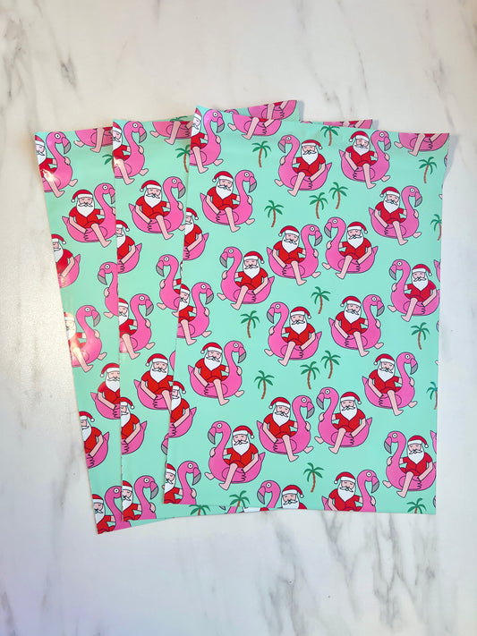 IMPERFECT - 10x13" flamingo santa poly mailers
